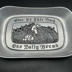 Vintage‎ Wilton Armetale Pewter Bread Tray Give Us This Day Our Daily Bread USA